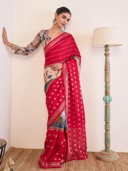 Akhilam - Women Viscose Silk Pink Printed Saree with Unstitched Blouse