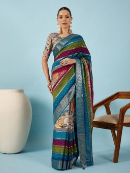 Akhilam - Women Viscose Silk Multi-Color Printed Saree with Unstitched Blouse