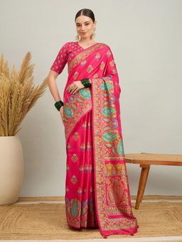 Akhilam - Women Silk Blend Pink Digital Printed Saree with Unstitched Blouse