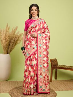 Akhilam - Women Silk Blend Pink Digital Printed Saree with Unstitched Blouse