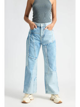 FREAKINS - Light Blue Patchwork Straight Jeans