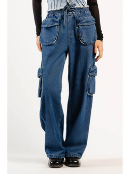 FREAKINS - Denim Contrast Piping Cargo Jeans