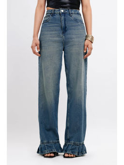 FREAKINS - Blue Flared Hem Straight Jeans