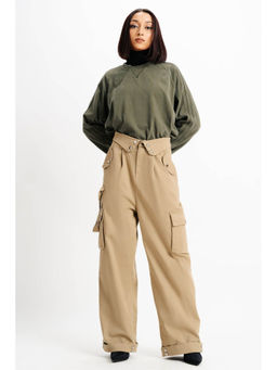 FREAKINS - Khaki Color Cargo Pocket Jeans