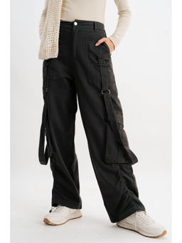 FREAKINS - Black Cargo Pocket Jeans
