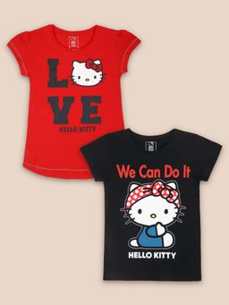 Kidsville - Kids Girls Hello Kitty Printed Multi-color T-Shirts (Pack of 2)
