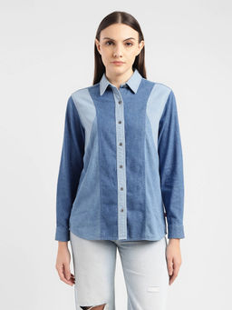 Levi's - Womens Blue Colorblock Spread Collar Shirt