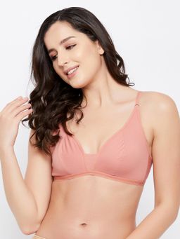 Clovia - Non-Padded Non-Wired Demi Cup Bra in Peach Colour - Cotton