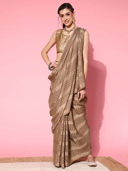 Akhilam - Womens Georgette Coffee Brown Designer Saree with Unstitched Blouse