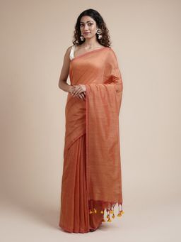 Teejh - Kaira Peach Mulmul Cotton Saree with Unstitched Blouse
