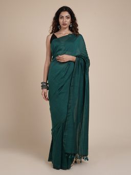 Teejh - Takshi Green Mulmul Saree with Unstitched Blouse