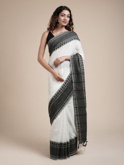 Teejh - Jaina Off White Handwoven Saree with Unstitched Blouse