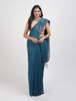 Teejh - Rasiya Blue Cotton Silk Saree with Unstitched Blouse