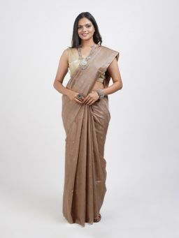 Teejh - Lasya Beige Cotton Silk Saree with Unstitched Blouse