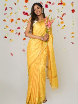 Teejh - Sunheri Dhoop Yellow Kota Floral Saree with Unstitched Blouse