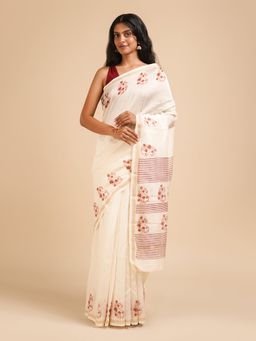 Teejh - Arunimaa Magenta & Pink Block Print Chanderi Silk Saree with Unstitched Blouse