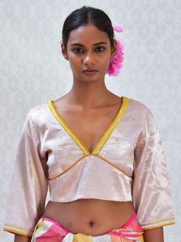 Chidiyaa - Bougainvillea Pink Sunshine Hand Embroidered Mashru Silk Blouse