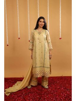 Rivaz Threads and Co - Fiza Kota Doria Yellow Kurta with Pant and Dupatta