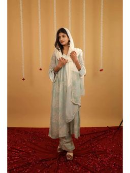 Rivaz Threads and Co - Fiza Pure Crepe Blue Anarkali Kurta with Pant and Dupatta