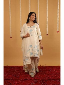 Rivaz Threads and Co - Fiza Pure Cotton Beige Kurta with Pant and Dupatta