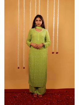 Rivaz Threads and Co - Fiza Pure Viscose Chikankari Kurta with Palazzo and Dupatta