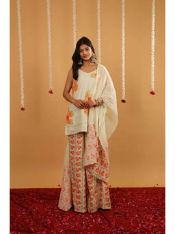 Rivaz Threads and Co - Fiza Pure Cotton Sleeveless Sharara with Kurti and Dupatta