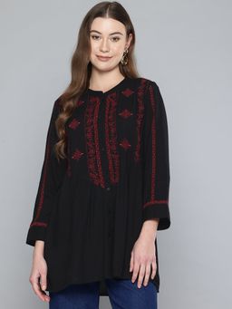 Scoup - Black Embroidered Rayon Tunic