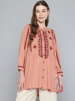 Scoup - Pink Embroidered Rayon Tunic