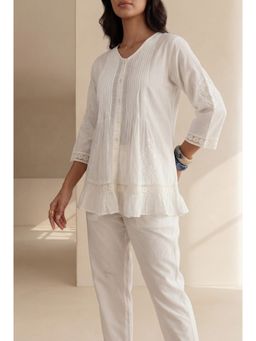 House of Chikankari - Hoc Women White Cotton Cambric Chikankari Top