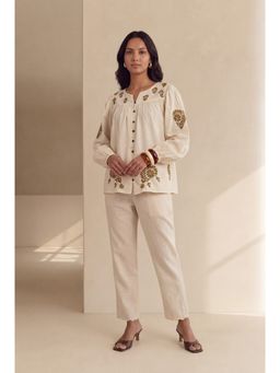House of Chikankari - Hoc Cotton Flex Chikankari Ecru Women's Top