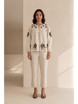 House of Chikankari - Hoc Cotton Flex Chikankari Ecru Women's Top