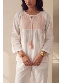 House of Chikankari - Women White Cotton Cambric Chikankari Top