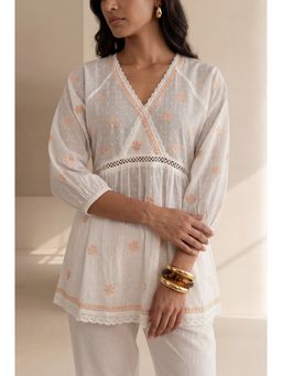 House of Chikankari - Women White Cotton Dobby Chikankari Top