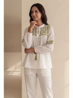 House of Chikankari - Women White Cotton Voil Chikankari Top