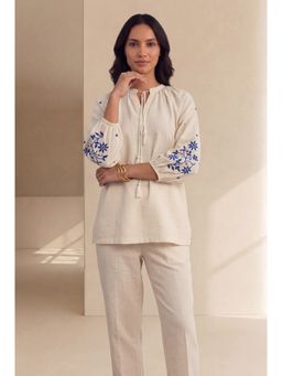 House of Chikankari - Cotton Flex Chikankari Ecru Women's Top