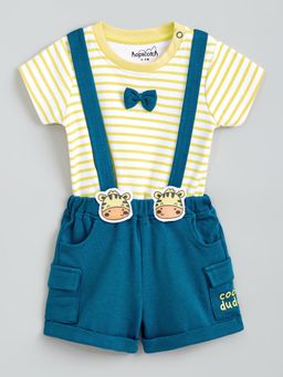 Hopscotch - Striped Safari Cotton T-Shirt with Overall Set