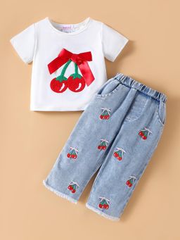 Hopscotch - 2-Piece Cherry Pop Blouse & Denim Jeans
