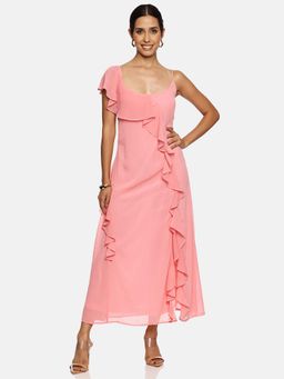 IS.U - Women Pink Ruffle Midi Dress