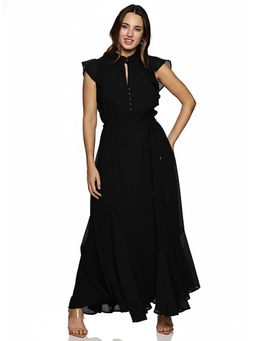 IS.U - Black High Neck Cap Maxi Dress