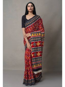 Unnati Silks - Multi Pure Block Printed Cotton Saree with Unstitched Blouse