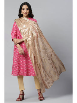Aurelia - Women's Gold Floral Foil Printed Rectangular Dupatta
