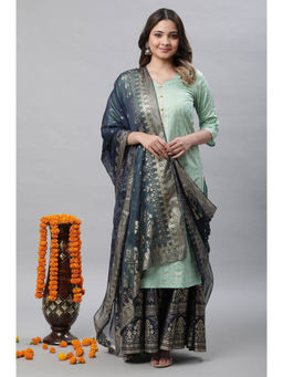 Aurelia - Women's Navy Blue Floral Foil Printed Rectangular Dupatta