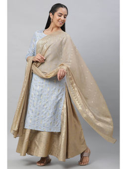 Aurelia - Women's Beige Floral Foil Printed Rectangular Dupatta