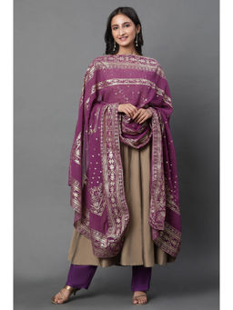 Aurelia - Women's Purple Floral Foil Printed Rectangular Dupatta