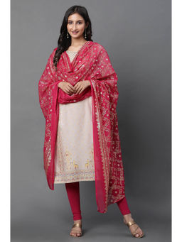 Aurelia - Women's Pink Floral Foil Printed Rectangular Dupatta