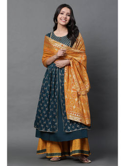 Aurelia - Women's Orange Floral Foil Printed Rectangular Dupatta