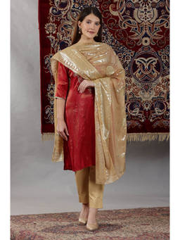 Aurelia - Women's Gold Floral Foil Printed Rectangular Dupatta