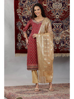 Aurelia - Women's Gold Floral Foil Printed Rectangular Dupatta
