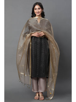 Aurelia - Women's Gold Solid Yarn-Dyed Tassel Rectangular Zari Dupatta