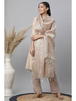 Aurelia - Women's Beige Striped Banarasi Dupatta
